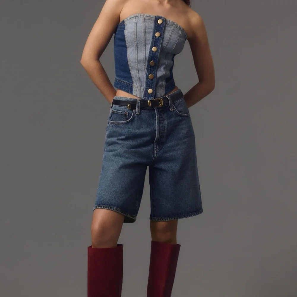 NWT Anthropologie Pilcro  Strapless Denim Corset Top Medium - Picture 4 of 4